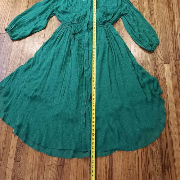 Anthropologie Womens Flared Dress Size M Green Tied Button Down Sleeved NEW - Picture 7 of 10